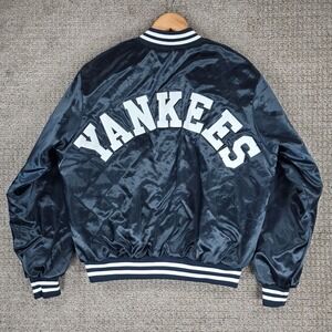 Vintage Chalk Line New York Yankees Satin Bomber Jacket XL Navy Blue Spellout